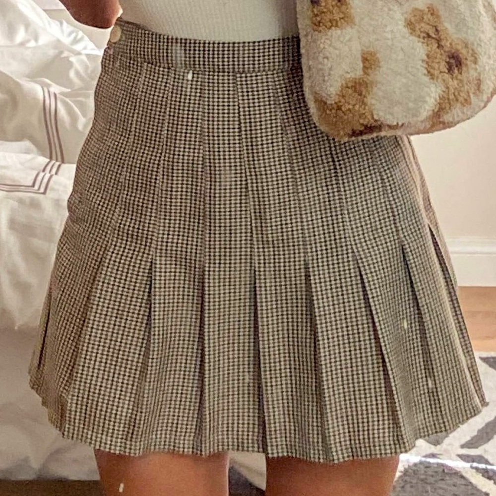 Urban Outfitters Brown Plaid Pleated Skirt